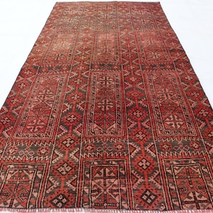 1960s Antique Afghan Rug, 4x7 Handmade Wool Rug, Turkmen Tribal Rug, Geometric Design Balochi Rug, Low Pile Oriental Rug, Rug For Bedroom,