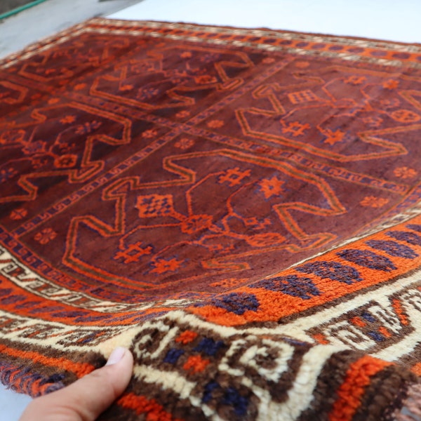 Antique Afghan Rug, 5x8 Ft Handmade Wool Rug, Geometric Design Rug, Soft Pile Taymani Oriental Rug, Turkmen Tribal Rug, Rug For Living Room,