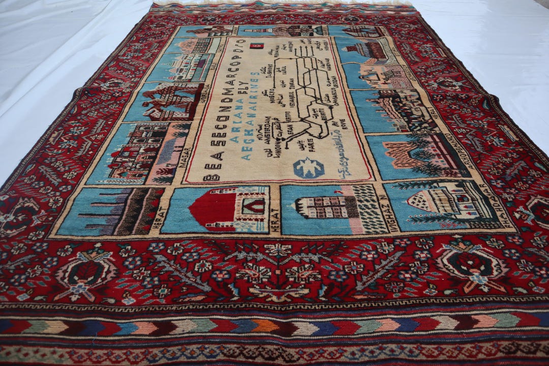Afghan World Map Rug, 5x6 Handmade Wool Rug, Historical Art Design ...