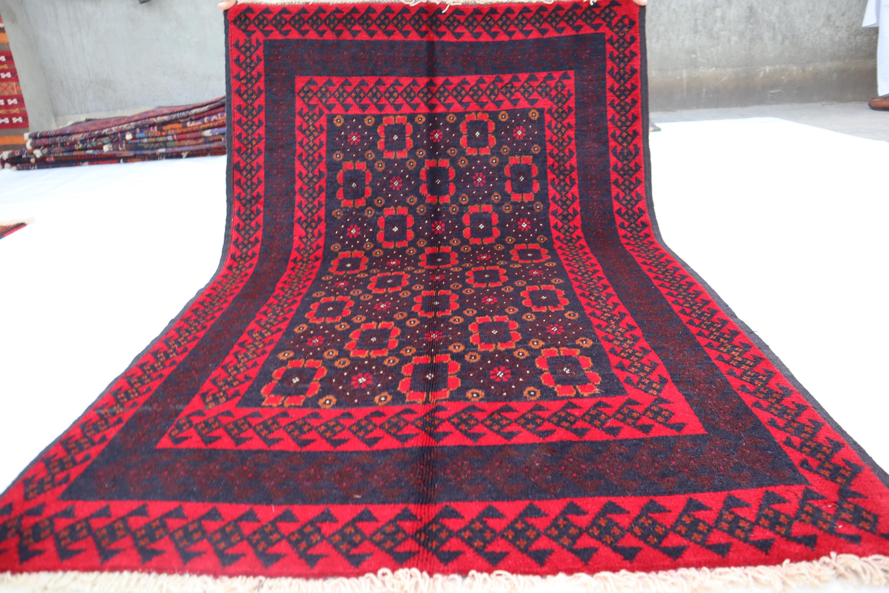 アフガニスタンのオリエンタルラグ、2.11x4.6インチのハンドノット