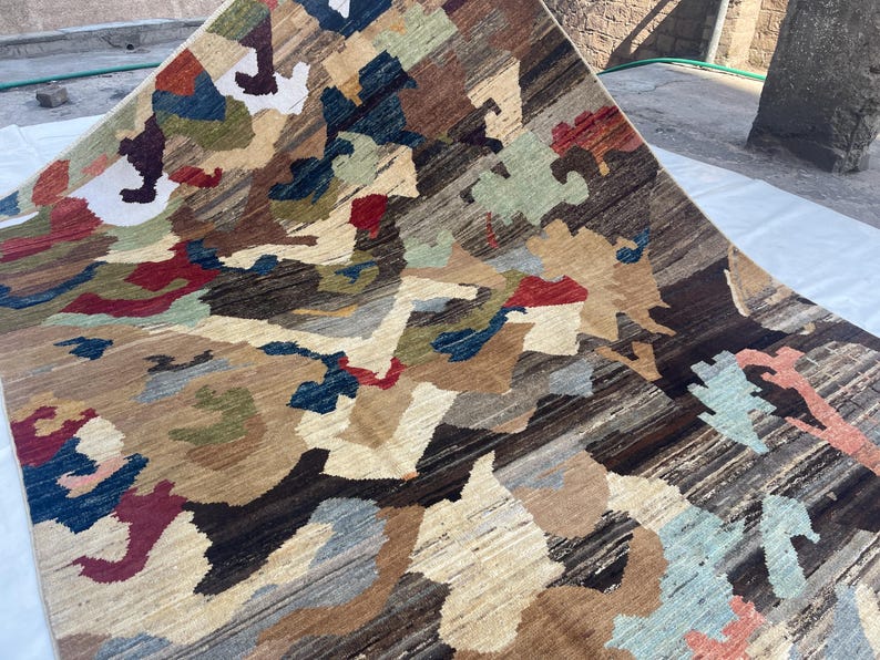 Afghan Modern Design Rug, 6'7x9'5 Handmade Wool Rug, Turkmen Tribal Rug ...