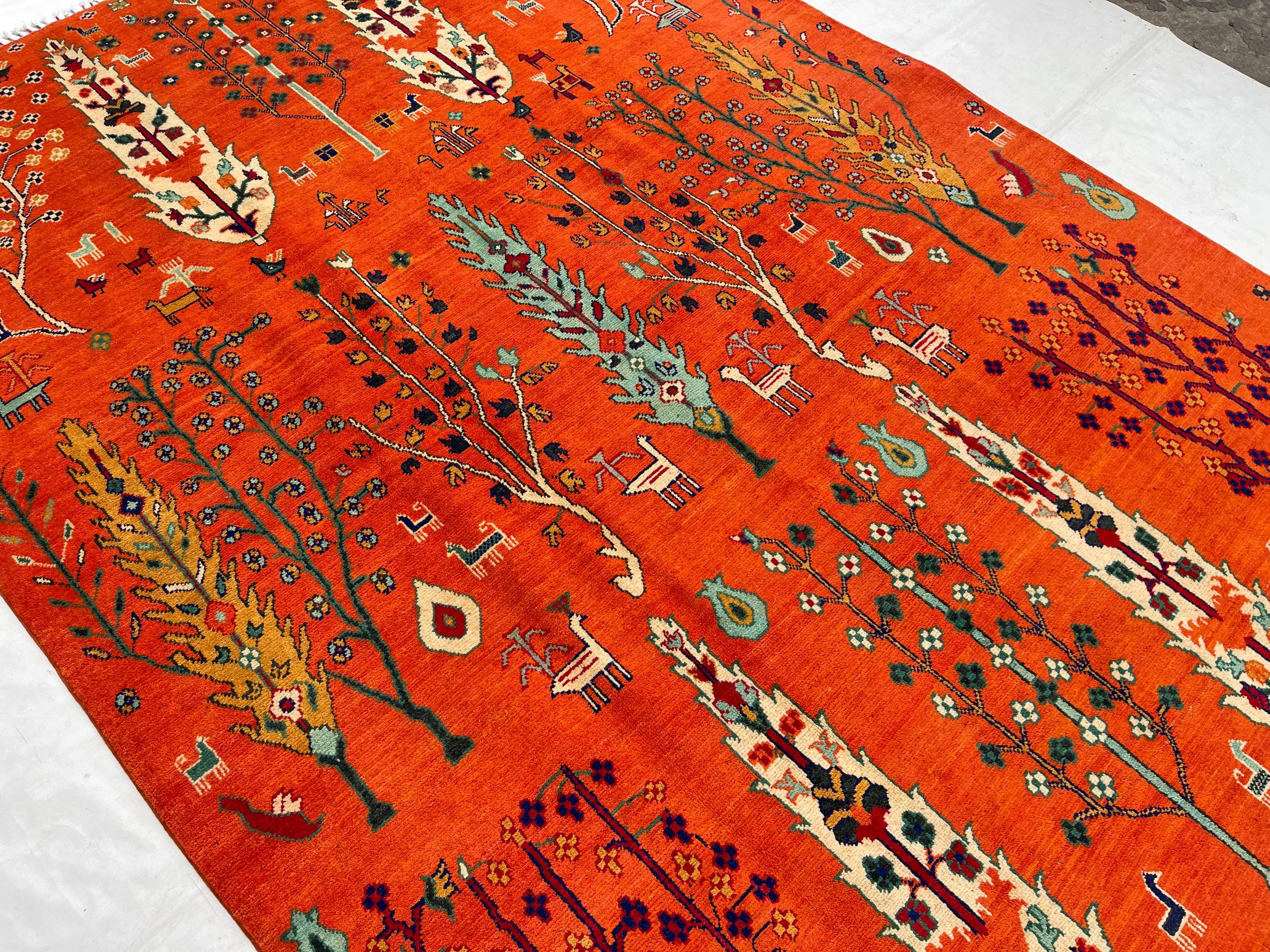 Modern Pictorial Birds Rug, 7x10 Handmade Wool Rug, 100% Vegetable