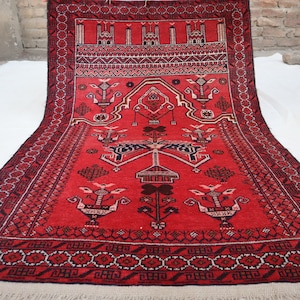 Muslim Prayer Rug, 3x4 Handmade Wool Rug, Afghan Prayer Rug, Turkmen Oriental Rug, Soft Fine Red Rug, Tradition Area Rug, Rug For Office,