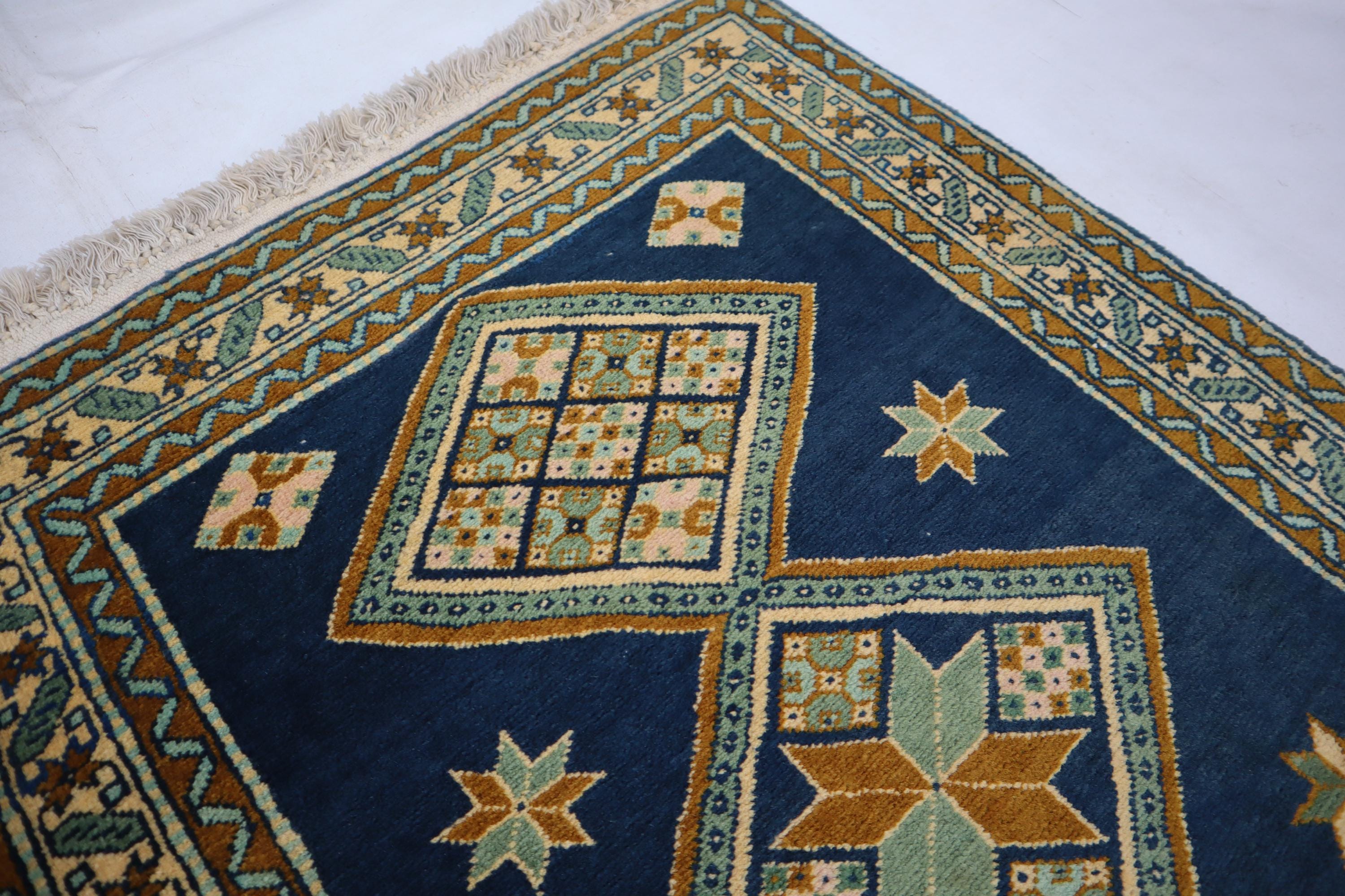 Afghan Vintage Small Rug, 2x4 Handmade Wool Rug, Geometric