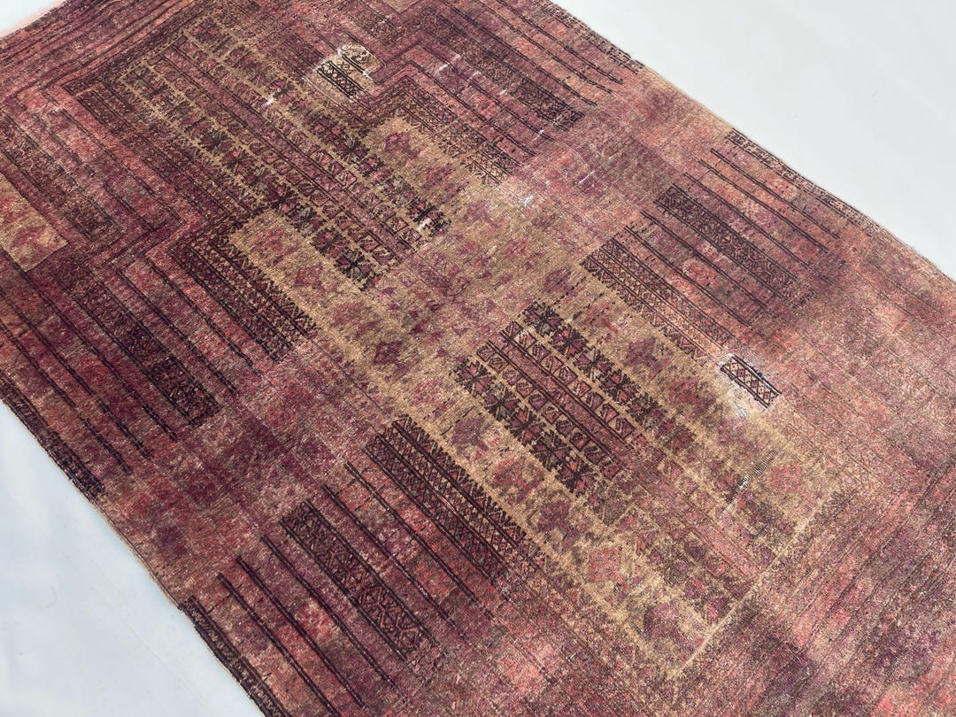 Antique Faded Rug, 3x5 Hand Knotted Wool Rug, 1970s Geometric Design ...
