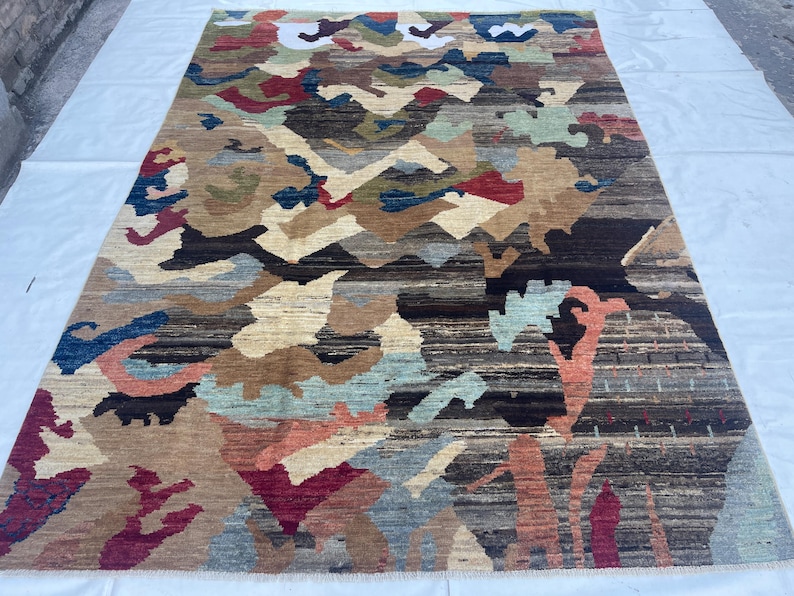 Afghan Modern Design Rug, 6'7x9'5 Handmade Wool Rug, Turkmen Tribal Rug ...