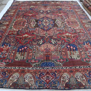10x13 Collector Piece Rug, Home Decorative Rug, Hand Knotted Wool Rug, Pictorial Tribal Vintage Rug, One Of A Kind Shikari Rug, Bedroom Rug,