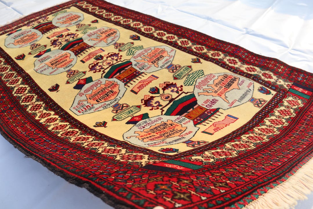 Afghan World Map Rug, 4x7 Handmade Wool Rug, Soft Pile Oriental Rug ...