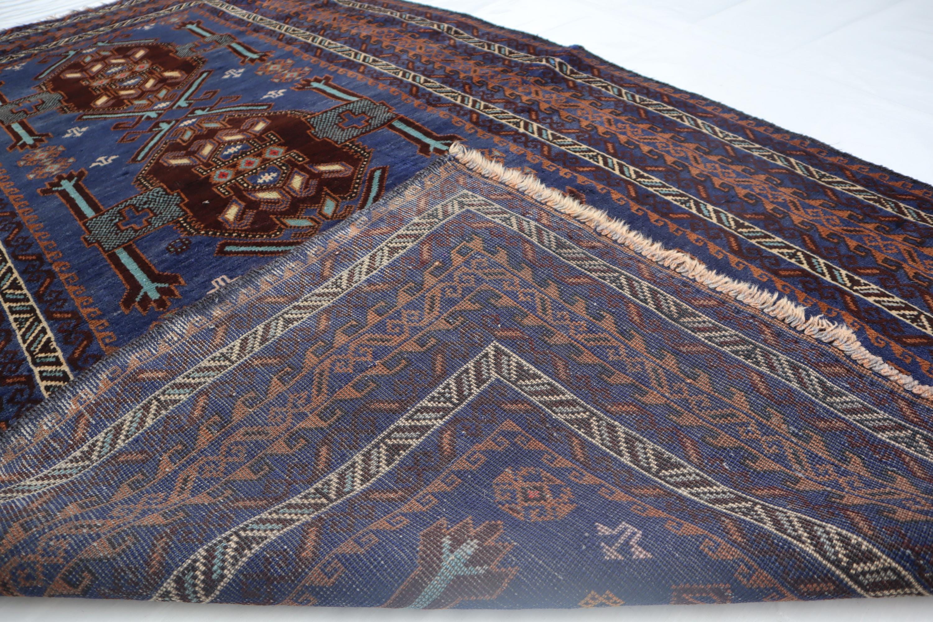 アフガニスタンのヴィンテージラグ、4x6インチのハンドメイドウール