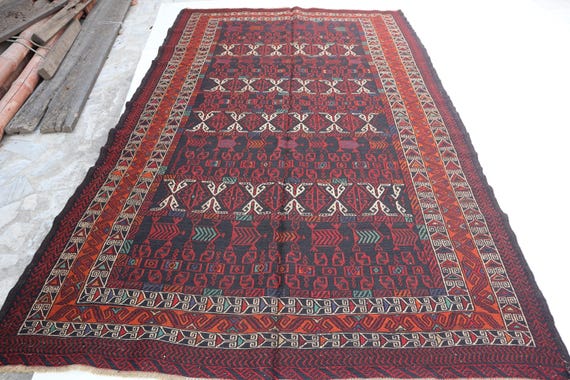 ラグ カーペット キリム 絨毯 ビンテージラグ 幾何学 赤茶 ベルギー製 ラグ カーペット キリム 絨毯 ビンテージラグ 幾何学 赤茶