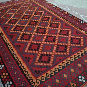 Antique Ghalmoori Kilim Rug- 7.11x12.6 Afghan Handmade Old Wool Red Rug- Ghalmoori Design Kilim-Turkmen Tribal Flatweave Rug-Living Room Rug