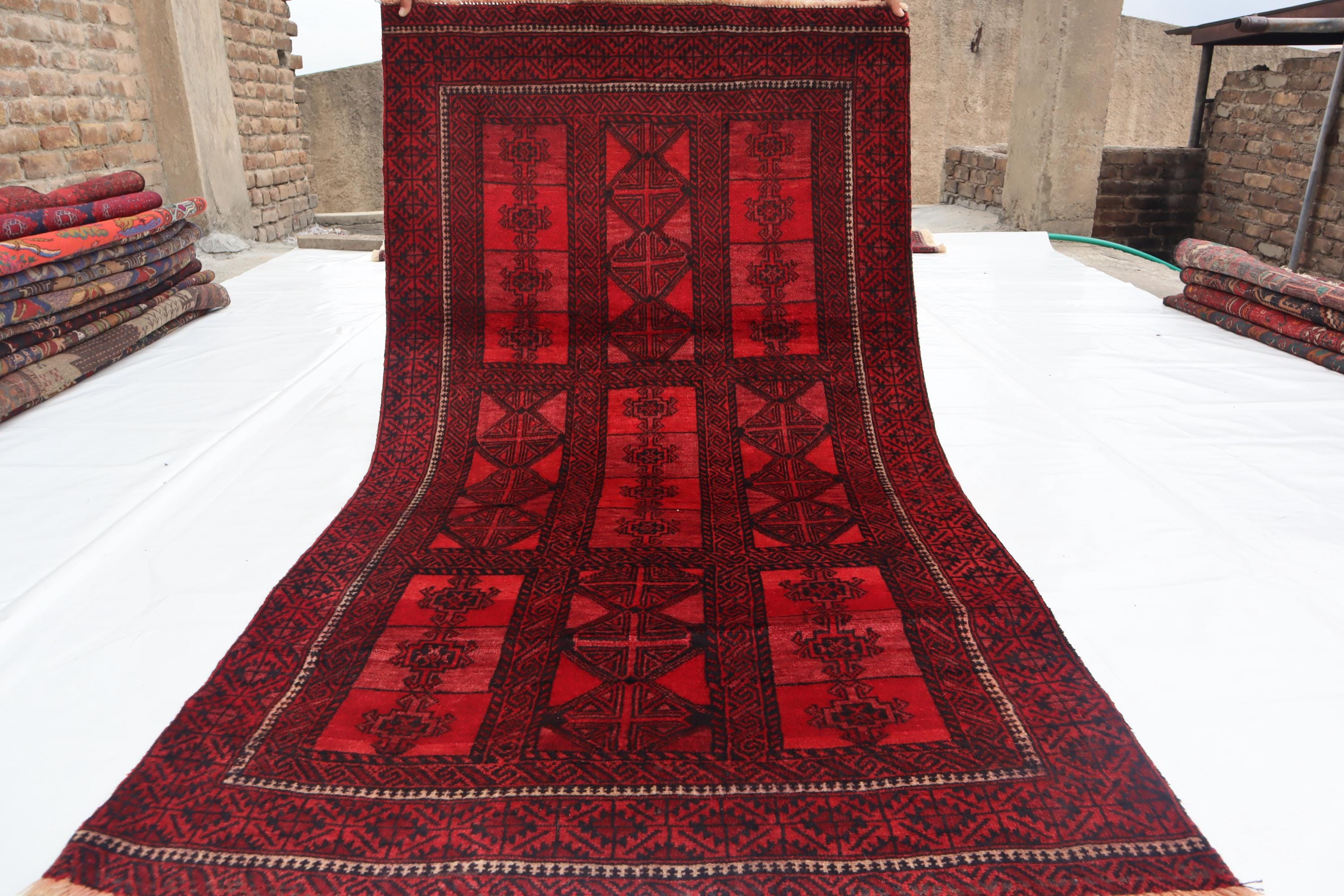 Grand Tapis Abadeh Vintage 7x10 Ft - Laine 100% Noué Main, Géométrique Oriental - Occasion Très Bon état