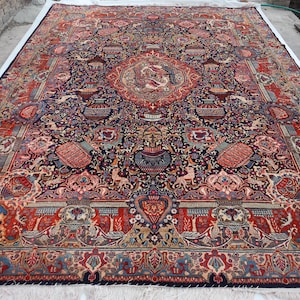 Afghaans groot vloerkleed, handgeknoopt wollen tapijt van 10 x 13, Madelion prachtig tapijt, antiek oosters tapijt, vloerkleed met biologische kleurstoffen bloemen, vloerkleed slaapkamer,