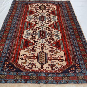 アフガン民族ラグ、4x7インチのハンドメイドウールラグ、伝統的な