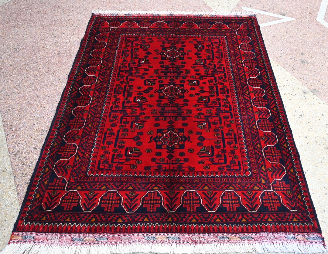 Soft Pile Bukhara Khamiyab Afghan Rug- 3.5x4.9 Ft Handmade Organic Wool ...