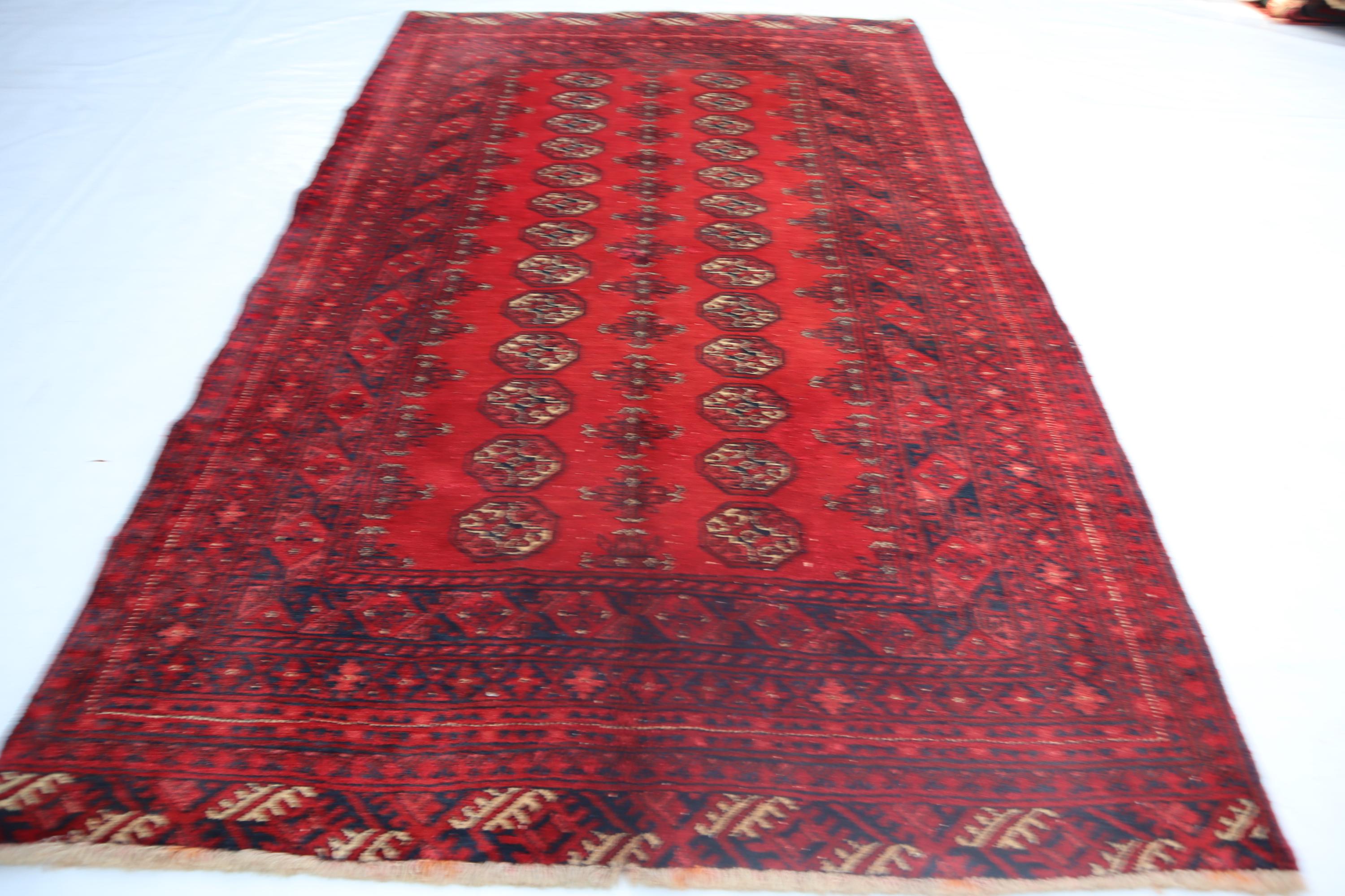 3.6x5.6インチのレッドエリアラグ、ハンドノットウールラグ、幾何学