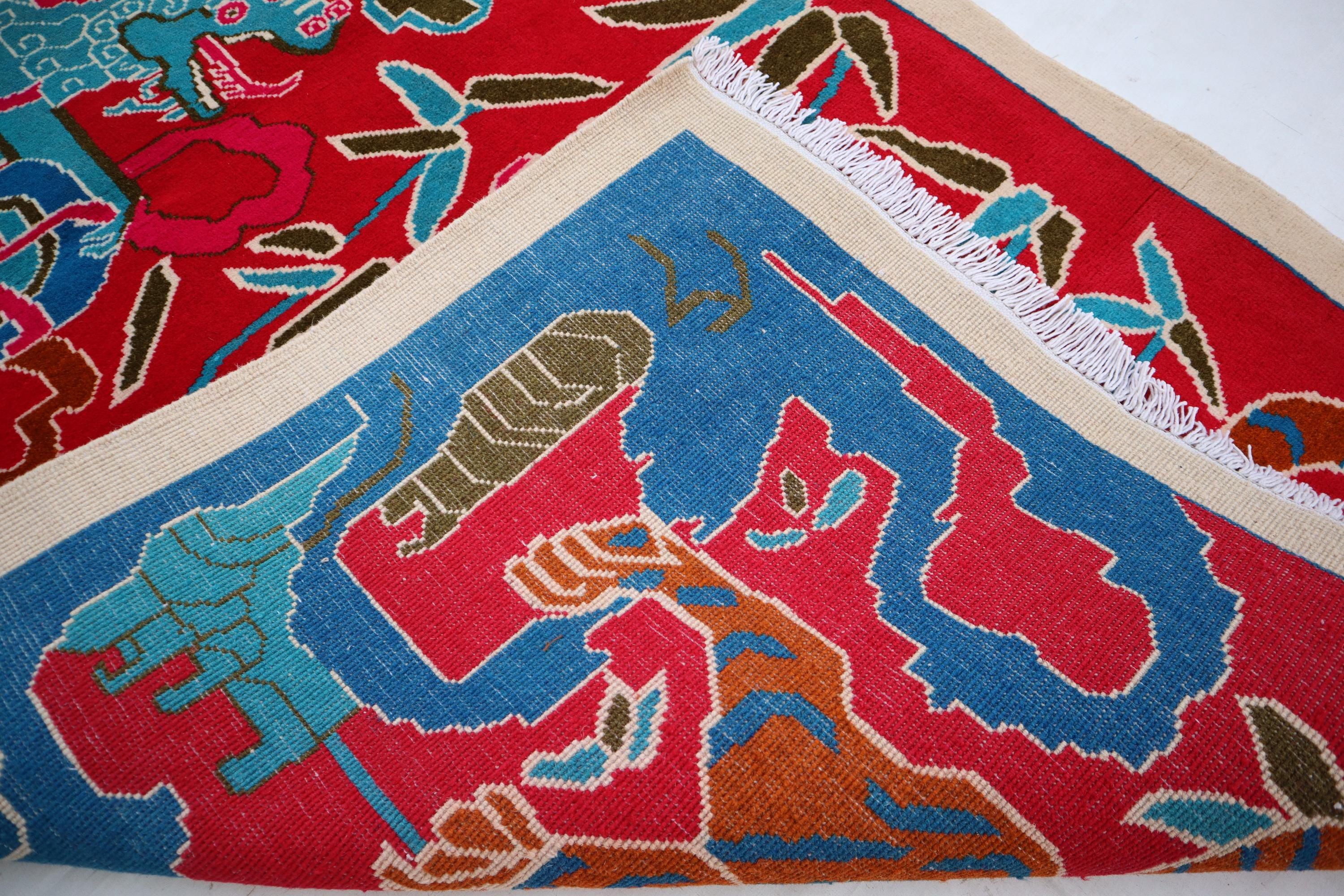 Afghan Hunting Red Rug, 3x6 Handmade Wool Rug, Organic Dye Rug