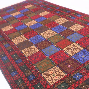 Afghan Antique Rug, 4x7 Geometric Design Rug, Handmade Wool Rug, Turkmen Tribal Rug, Turkish Vintage Rug, Soft Pile Oriental Rug, Office Rug