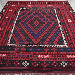 8.4x9.9 ft Afghan Antique Ghalmoori Design Kilim Rug- Handmade Old Wool Area Rug- Turkmen Tribal Flatweave Rug-Living Room, Bedroom Rug 8x10
