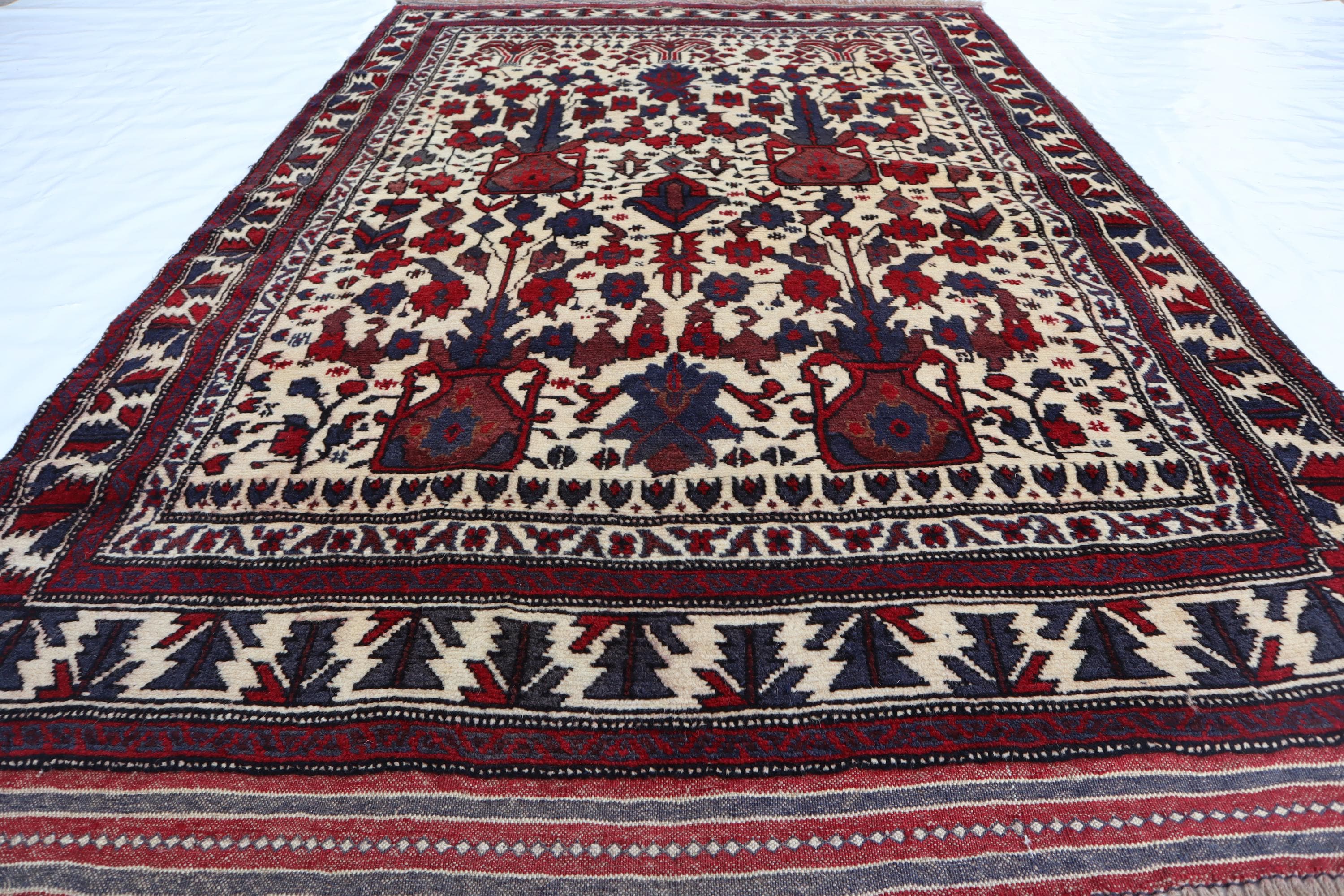 アフガニスタンアンティークラグ、4x6インチのハンドメイドウールラグ