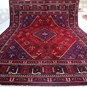 Kaukasisch terracotta tapijt, 10 x 13 handgemaakt wollen tapijt, Afghaans oosters rood tapijt, tapijt voor verzamelaars, fijn groot tapijt zacht pool, vloerkleed slaapkamer