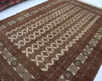 アフガニスタンのヴィンテージラグ、7x9インチのハンドメイドウール