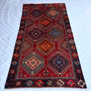 3.5x6.8 ft Multi Color Vintage Area Rug- Turkmen Caucasian Design Rug- Afghan Handmade Wool Rug- Oriental Tribal Rug-Bedroom, Office Rug 4x7