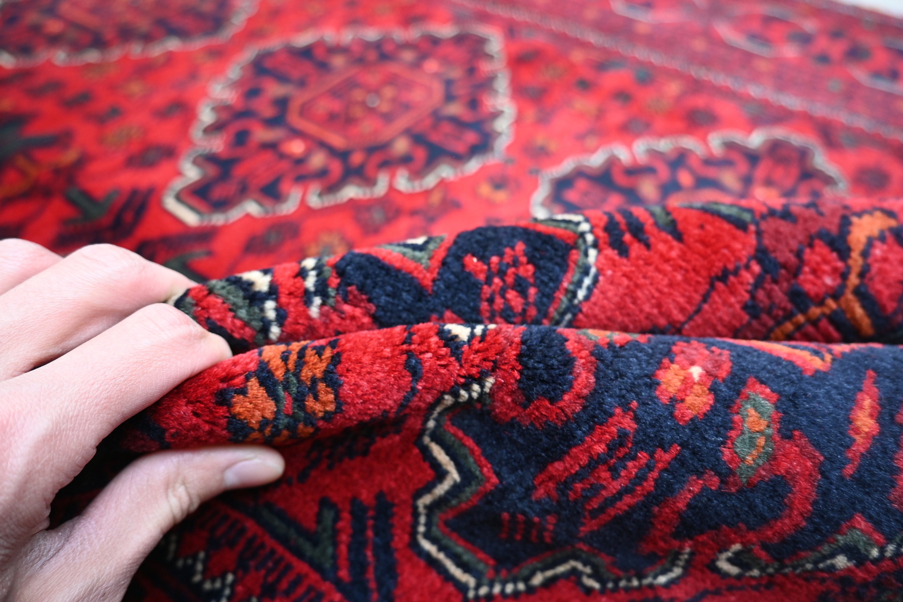 Custom Size 4.7x6.4 ft Afghan Bukhara Rug- Handmade Organic Wool