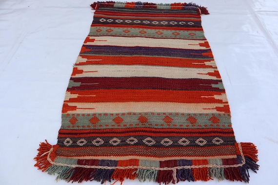 アフガニスタンアンティークキリムラグ、 2.5x3.9手織りウールラグ
