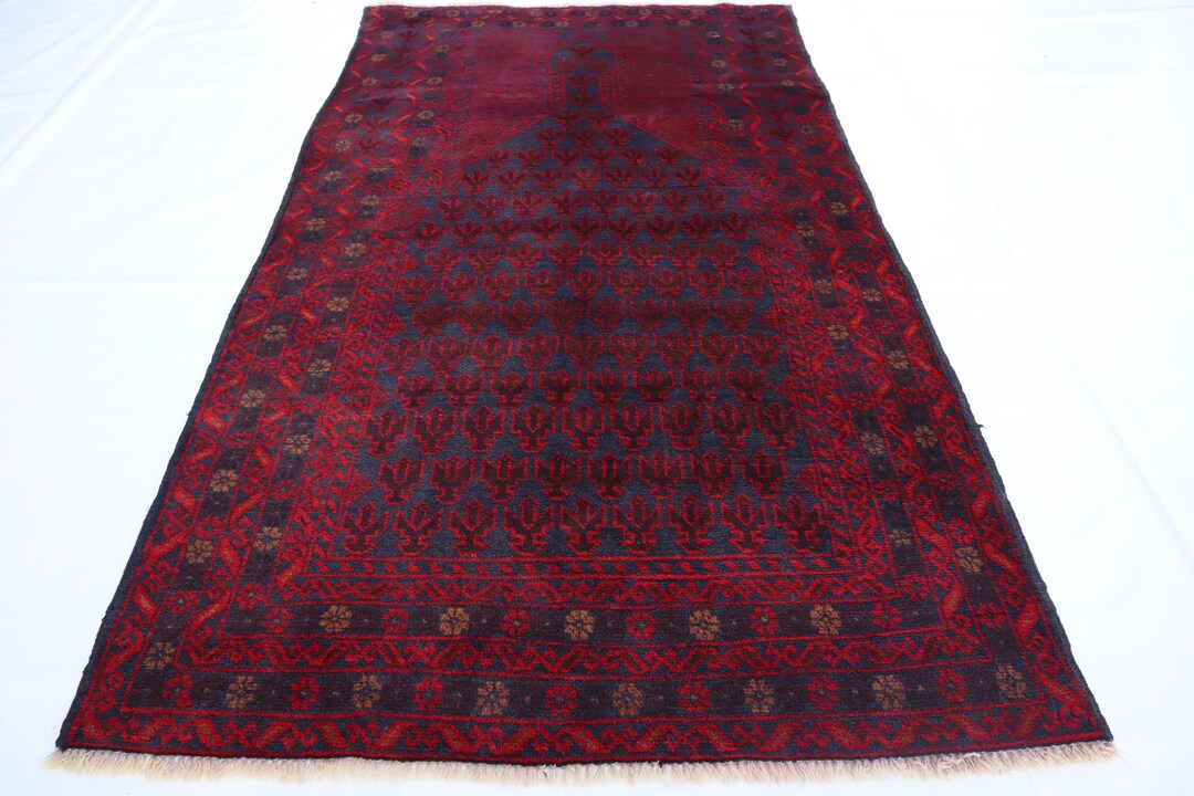 Muslim Prayer Rug, 3x5 Handmade Wool Rug, Geometric Oriental Balochi ...