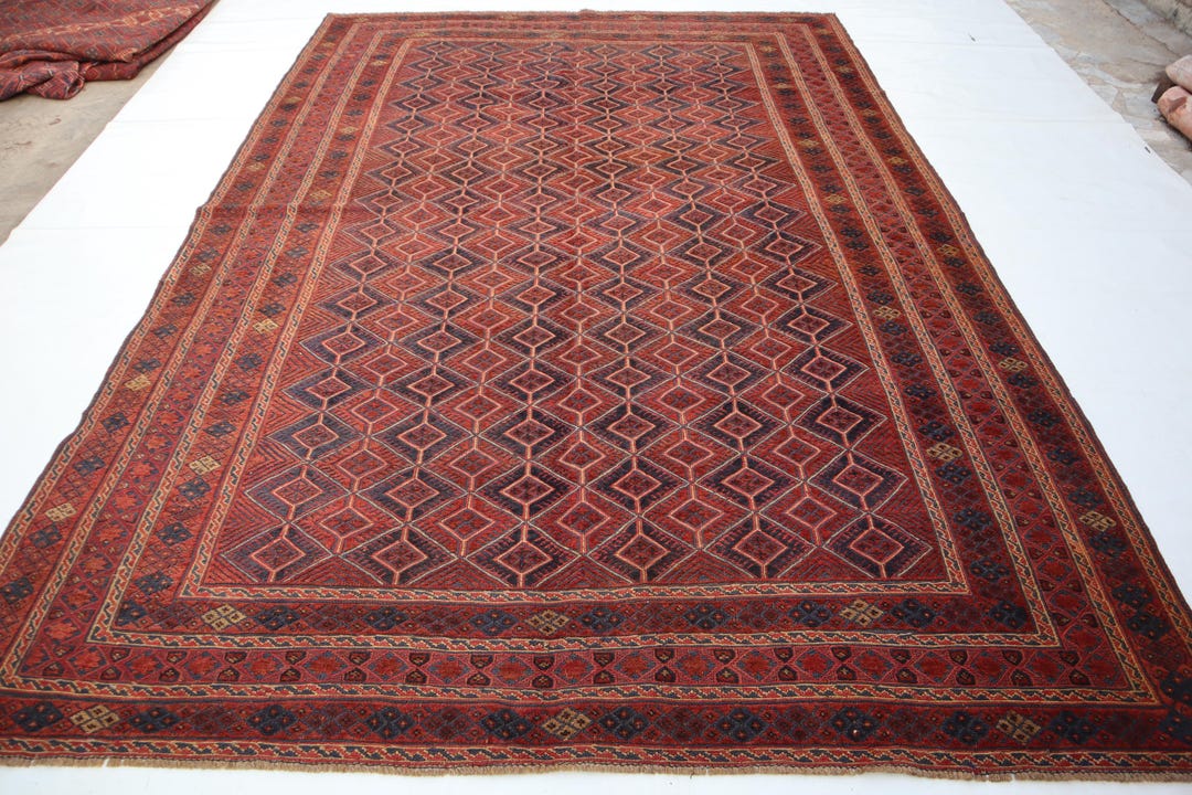 ✦Vintage Afghan Rug✦　190cm×98cm　ペルシャ絨毯 Afghan Vintage Rug, 6x9 Handmade Wool Rug, Soft Fine Barjasta Red