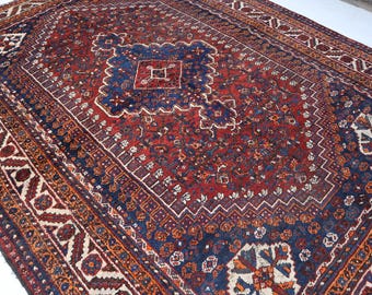 Afghan Vintage Rug, 7x10 Handmade Wool Rug, Low Pile Rug, Caucasian Design Rug, Turkmen Tribal Rug, Persian Orientale Rug, Rug For Bedroom,