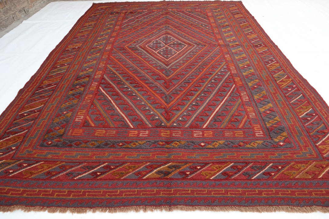 Antique Mashwani Rug, 7x9 Handmade Wool Rug, Organic Dyes Rug, Multi ...