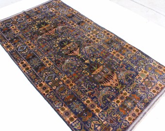Collectors Piece Rug, 3'7x6'5 Turkmen Tribal Rug, Floral Design Rug, Hand Knotted Wool Rug, Antique Afghan Rug, 4x6 ft Kitchen Rug,