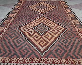 1960er Jahre Vintage Faded Teppich - Ghalmoori Design Kilim Teppich - 250x400 - Kilim Teppich - Afghanischer Handgemachter Wollteppich - Turkmenischer Stammesteppich - Esstisch Teppich 200x300