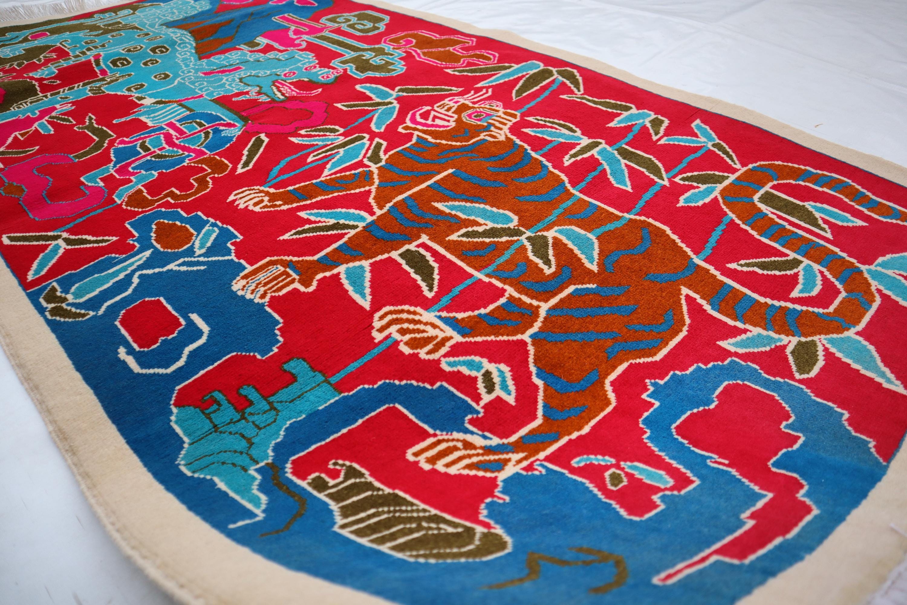 Afghan Hunting Red Rug, 3x6 Handmade Wool Rug, Organic Dye Rug