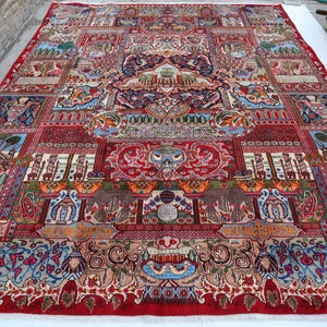 10x13 Afghan Large Area Rug, Turkmen Pictorial Birds Rug, Soft Pile Unique Rug, One Of A Kind Rug, Handmade Wool Rug, Living Room Office Rug
