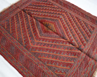 ビンテージラグ　伝統的　ウールラグ　アフガニスタン アフガニスタンのオリエンタルラグ、2.11x4.6インチのハンドノット