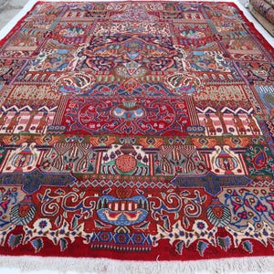 10x13 Large Shikari Rug, Pictorial Birds Floral Rug, One Of A Kind Rug, Afghan Handmade Wool Rug, Antique Tribal Rug, Living Room Office Rug