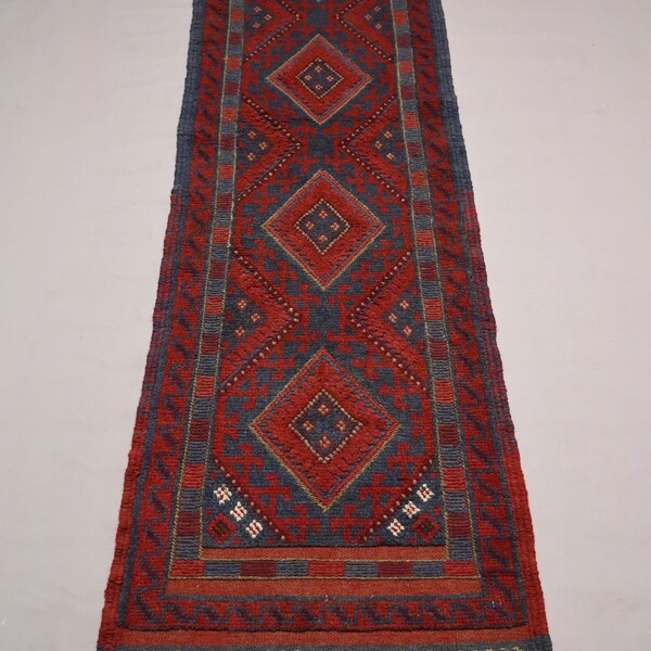 Collectors Piece, 2x8 ft Mashwani Berjesta Runner Rug- Afghan Hand Knotted Wool Red Rug- Turkmen Tribal Rug- Oriental Rug-Hallway Runner Rug