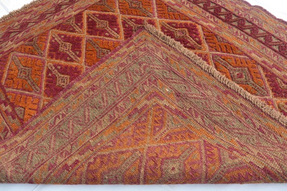 ハンドノットウールラグ、4x4ソフトパイルマシュワニラグ、幾何学模様