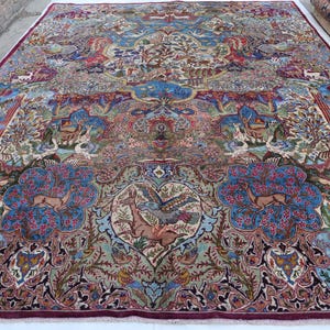 10 x 13 vintage tribal tapijt, tapijt levensboom vogels, uniek Shikari-tapijt, uniek Turkmeens tapijt, handgemaakt wollen tapijt, tapijt slaapkamer woonkamer,