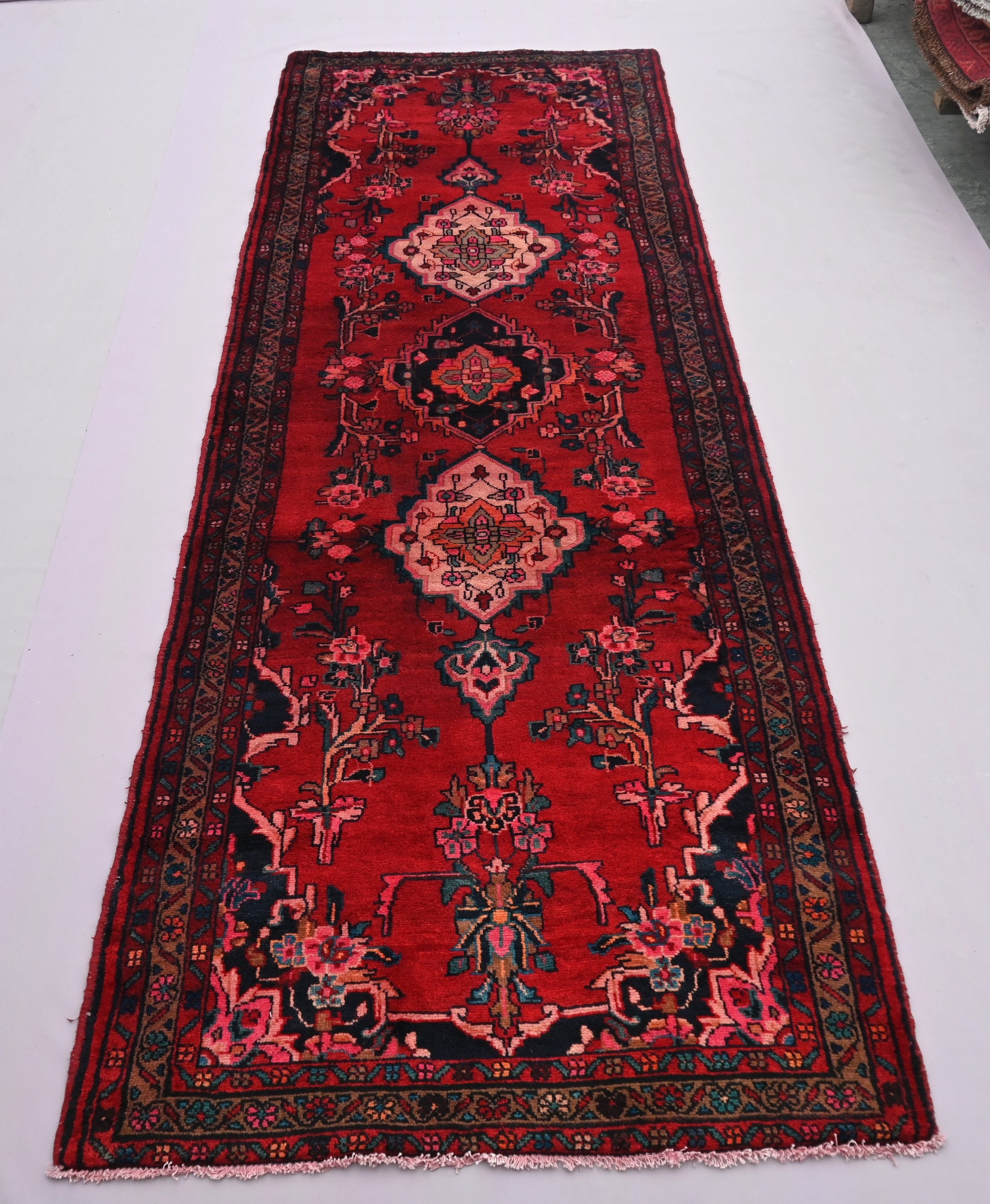 3.7x10.7フィート トルクメン ハンドメイド ウール ランナーラグ