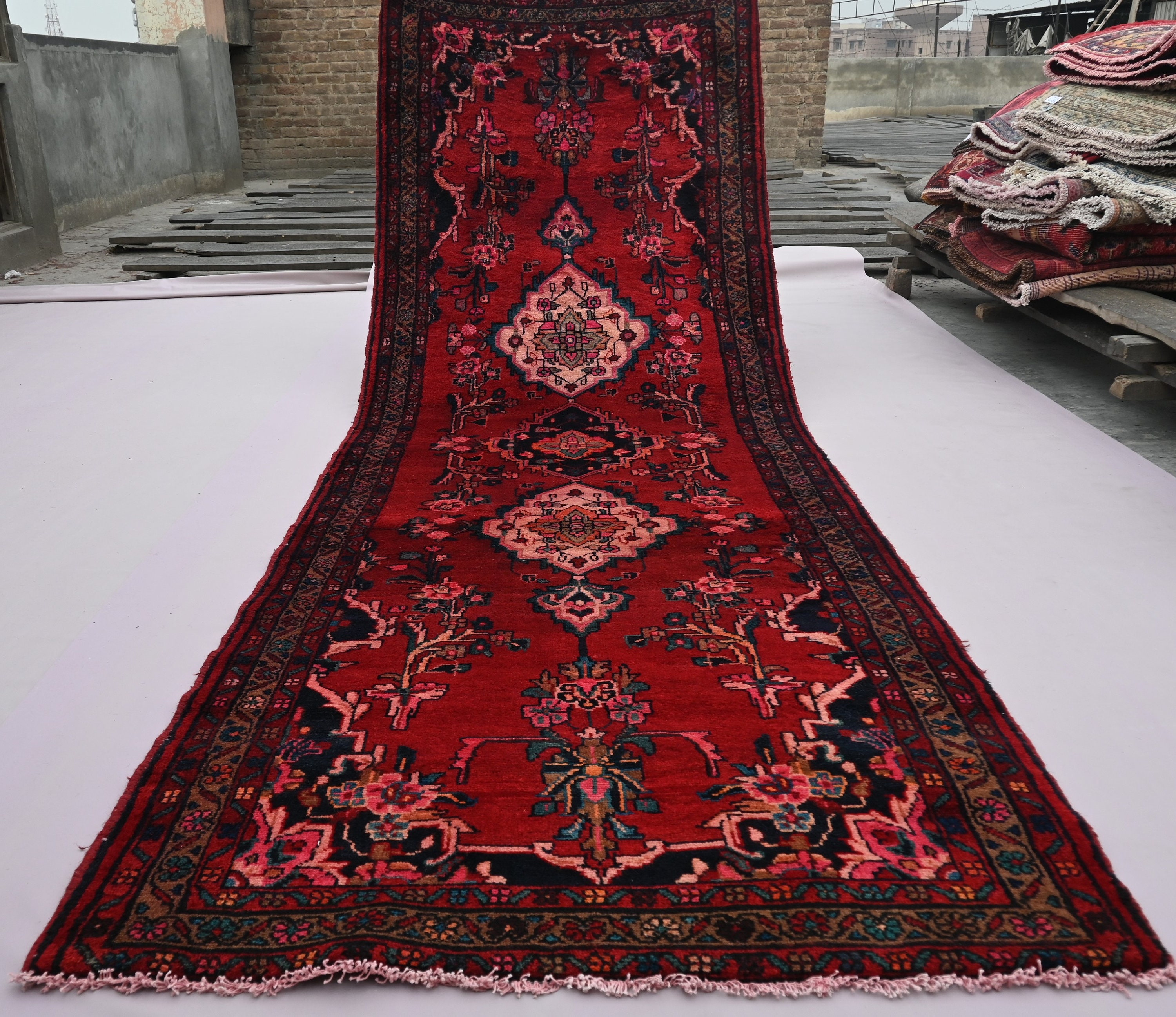 3.7x10.7フィート トルクメン ハンドメイド ウール ランナーラグ