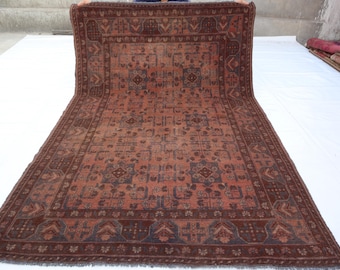 Afghan Bokhara Rug, 4x6 Hand Knotted Wool Rug, Low Pile Rug, Stunning Antique Rug, Geometric Design Rug, Turkmen Tribal Rug, Rug For Office,