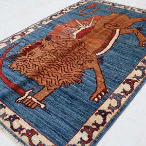 Navy Blue Afghan Rug, Handmade Wool Rug, 3x5 Animal Pictorial Rug, Vegetable Dyes Oriental Rug, Turkmen Tribal Rug, Rug For Wall Décor 3x5,