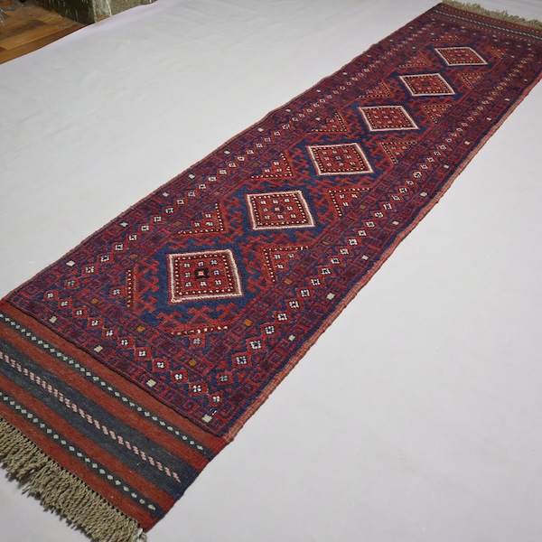 2x8 Ethnic Runner Rug, 1.11x8.1 ft Afghan Mashwani Oriental Berjesta Runner Rug- Handmade Wool Red Rug-Turkmen Tribal Rug-Hallway Runner Rug