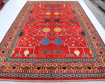 6x10 Antique Red Rug, Handmade Wool Rug, Turkmen Tribal Rug, Pomegranate Design Rug, Afghan Area Rug, Persian Oriental Rug, Rug For Bedroom,
