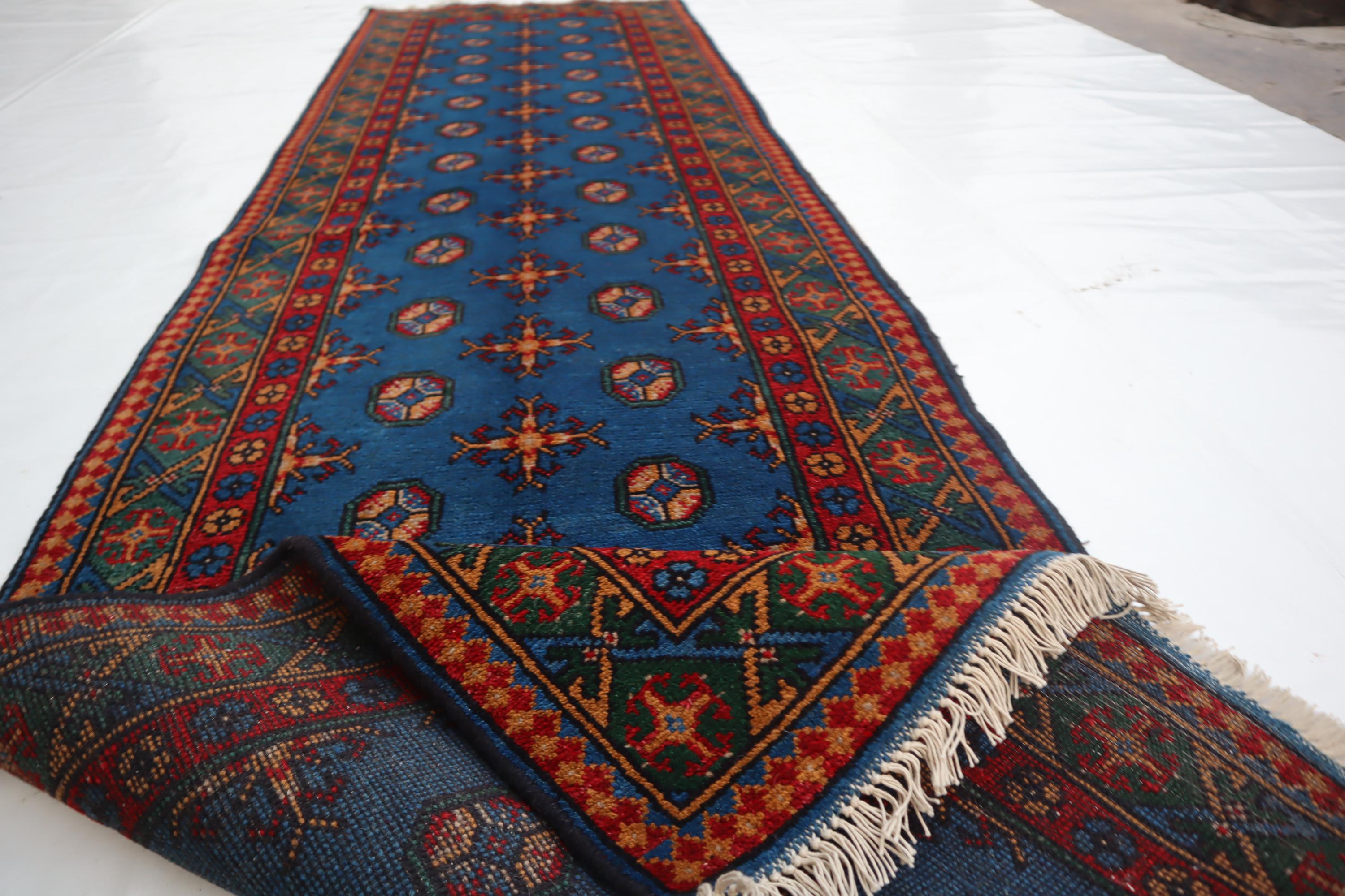 アフガニスタン製ヴィンテージランナーラグ、3x10インチのハンド