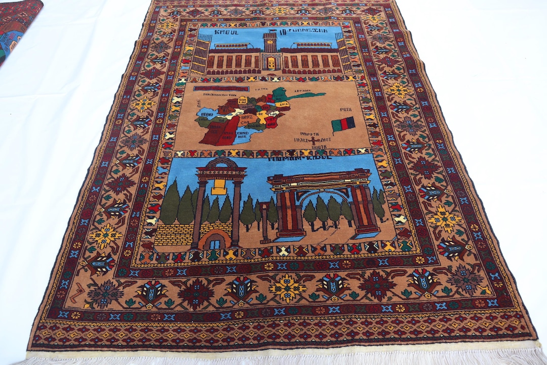 Afghan Map Pictorial Rug, 4x6 Handmade Wool Rug, Tree of Life Rug ...
